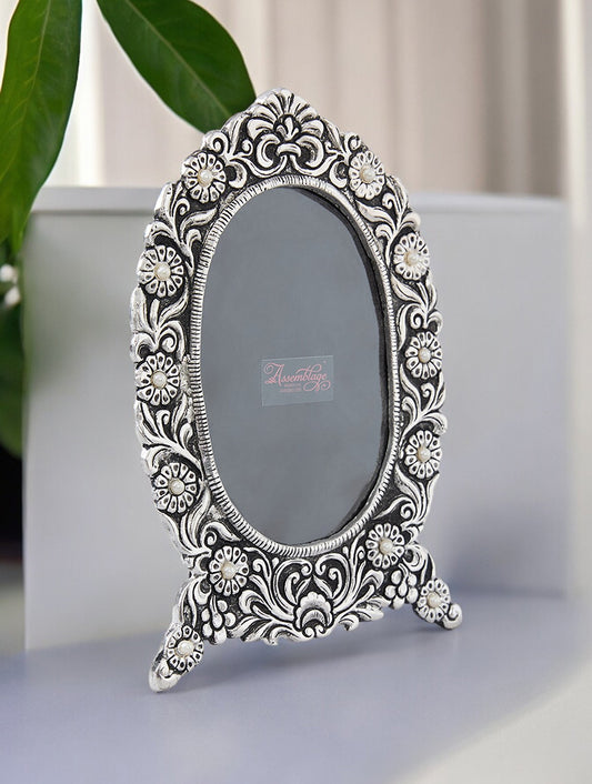 Antique German Silver Floral Beaded Photo Frame