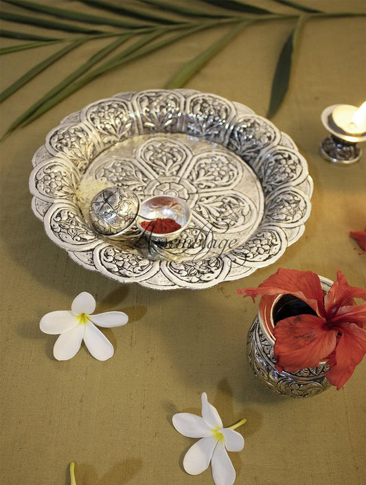 Antique Silver Plated Brass Aarti Thali Set