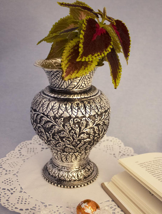 Antique Silver Plated Intricately Handcarved Flower Vase
