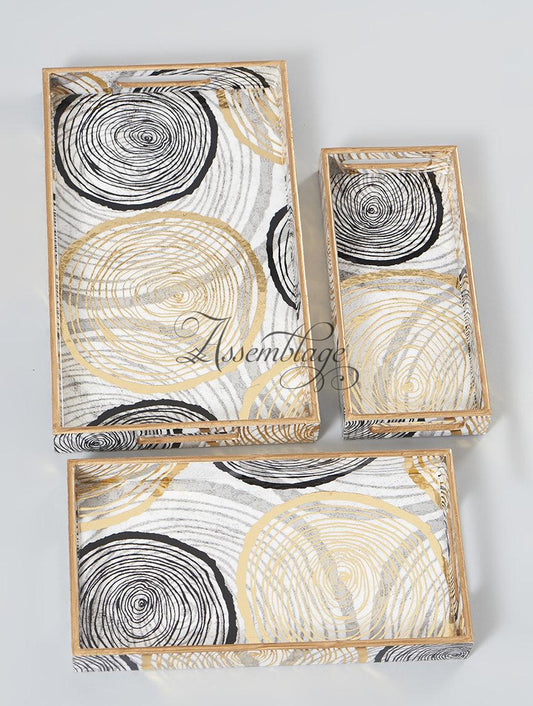 Black & Gold Spiral Print Tray Set of 3