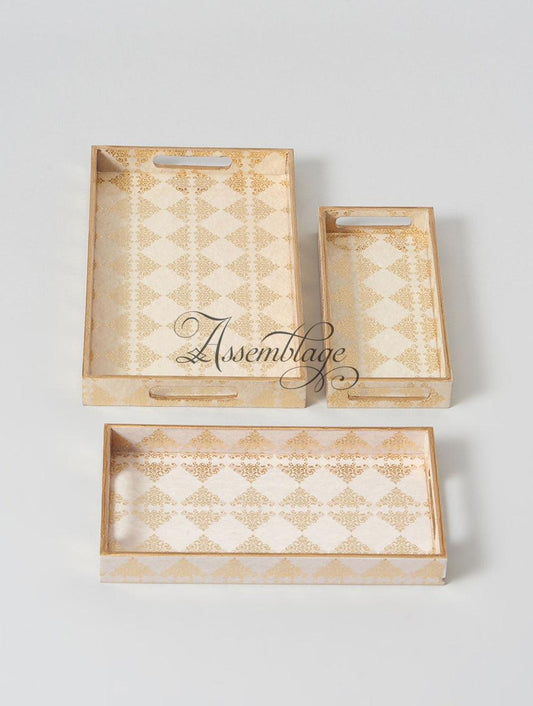 Beige Gold Tray Set of 3
