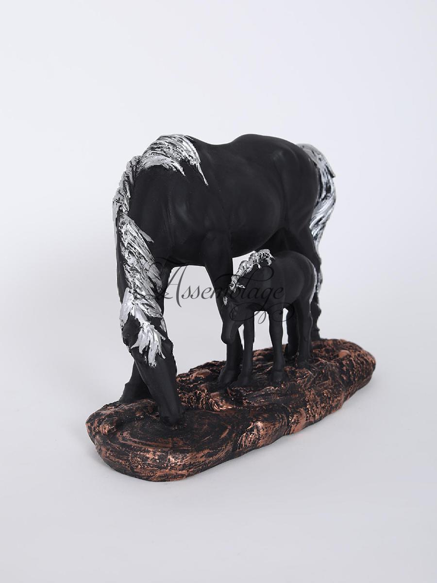 Black Mother Horse & Foal Figure