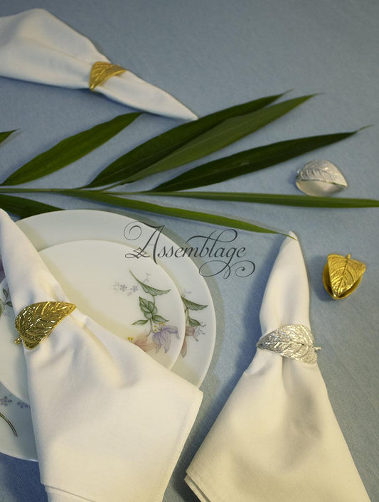 Double Leaf Gold & Silver Plated Brass Napkin Rings