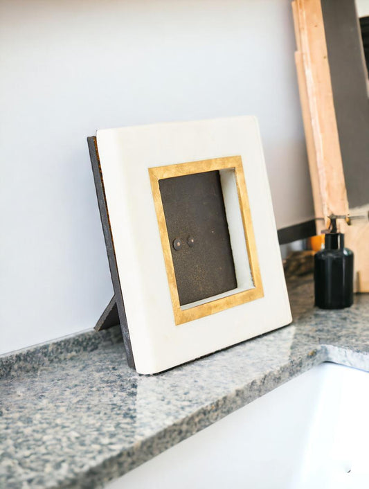 White Marble & Brass Photo Frame