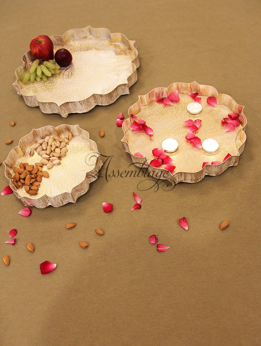 Embossed Flower Urli Platter (Set of 3)