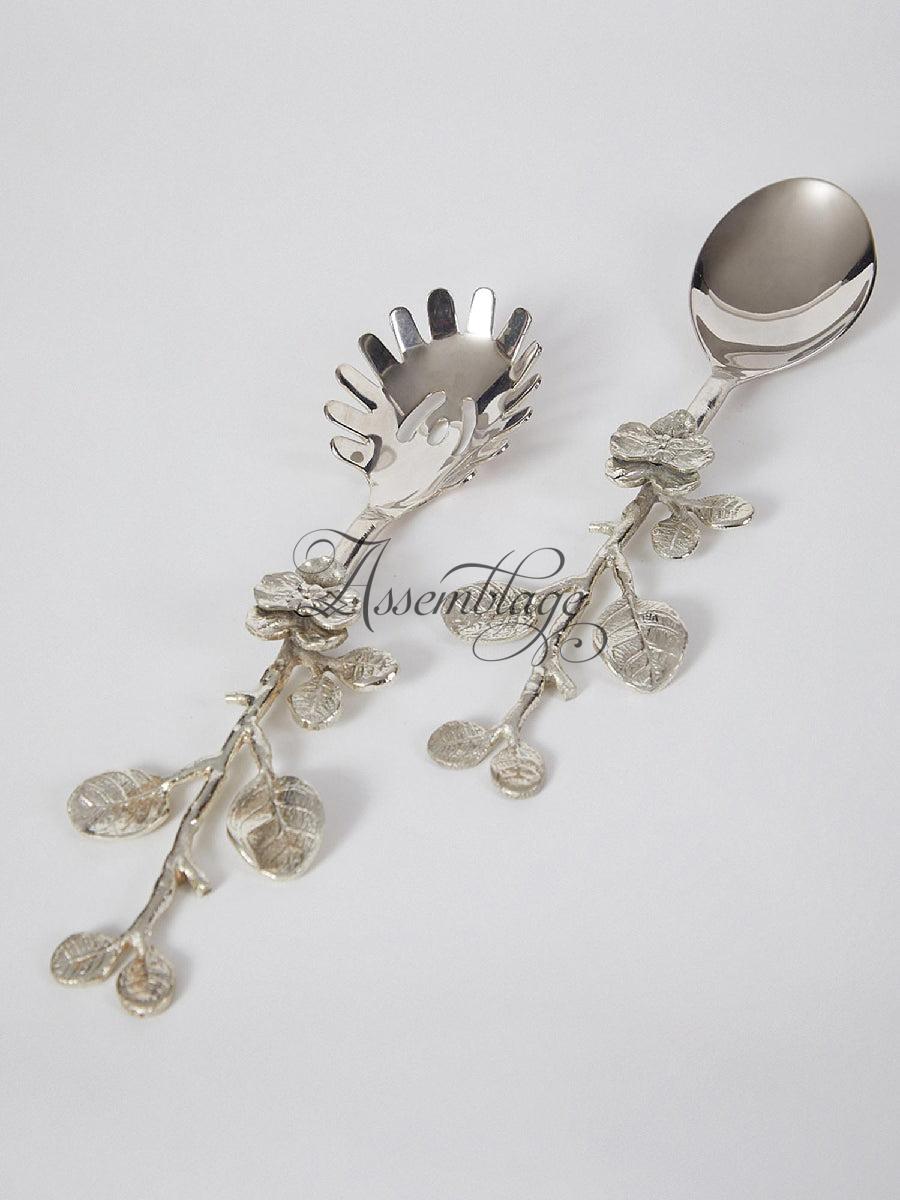 Fluer Twig Silver Plated Brass  Salad & Pasta Server Cutlery Set