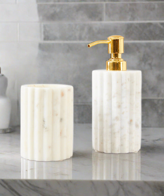 Fluted White Marble Bathroom Set