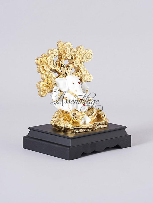 Gold Electroplated Dhanvriksh Ganesha Sculpture