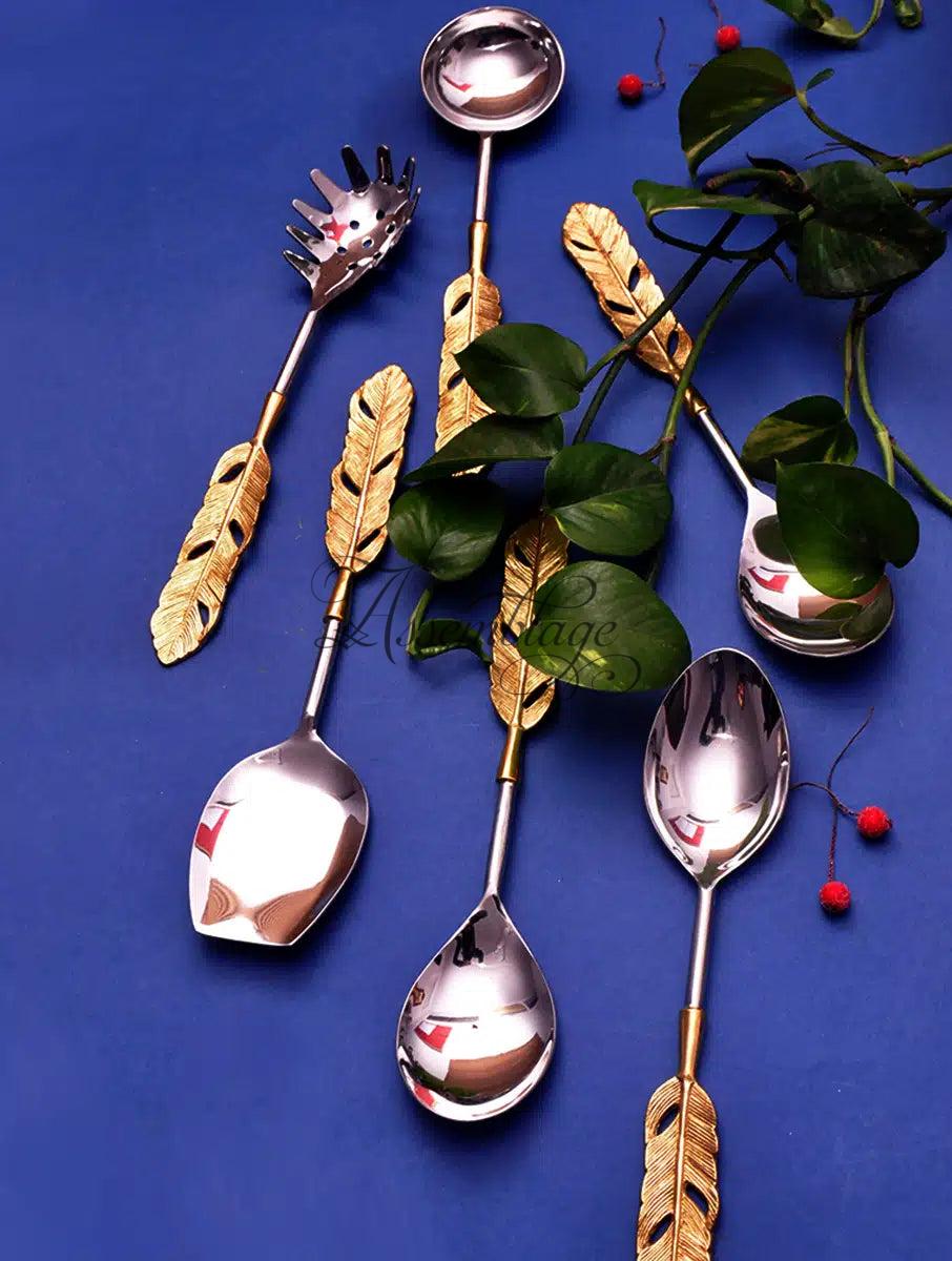 Golden Feather Serving Spoon Set