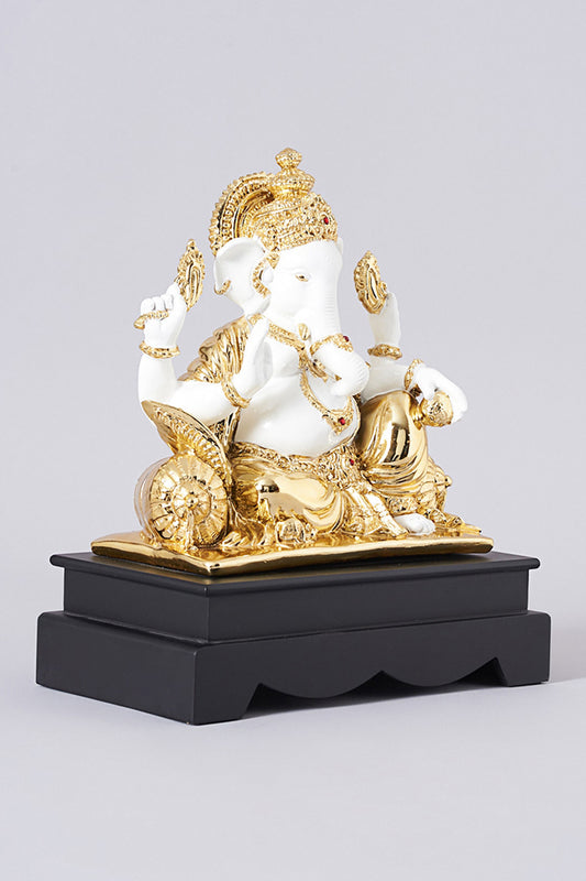 Gold Electroplated Gaddi Ganesha Sculpture Large