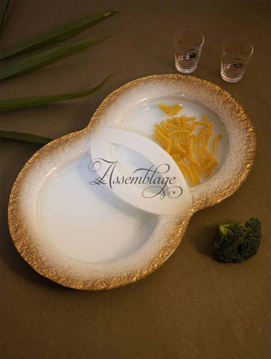 Gold & Ivory Glass Dual Dip Platter