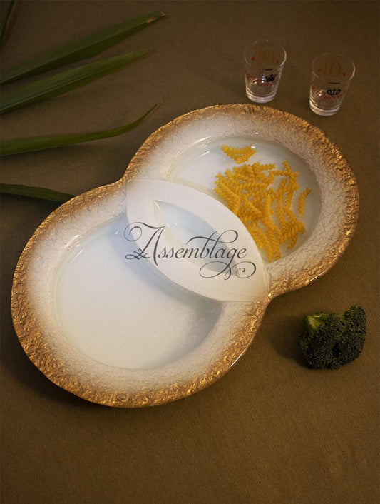 Gold & Ivory Glass Dual Dip Platter