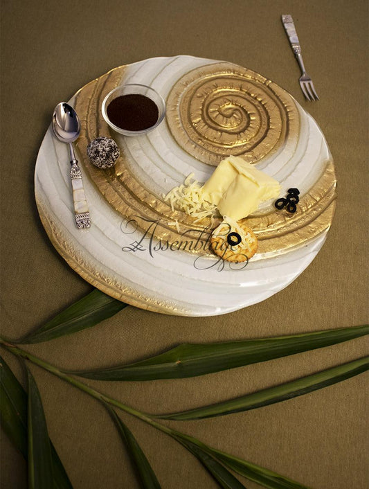 Gold & Ivory Spiral Glass Lazy Susan Turntable