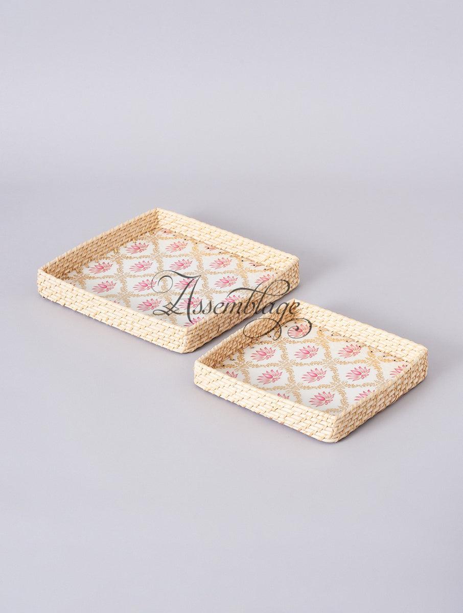 Cane Lotus Square Cane Tray Set