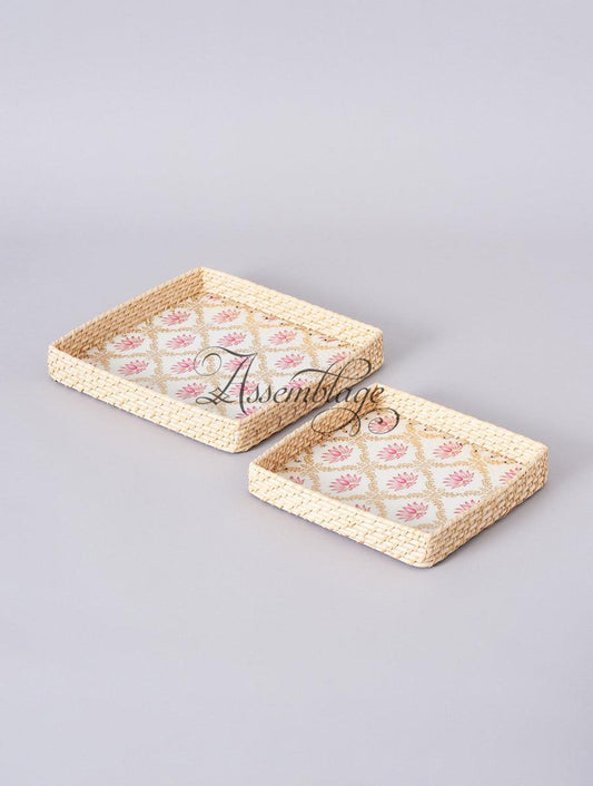 Cane Lotus Square Cane Tray Set