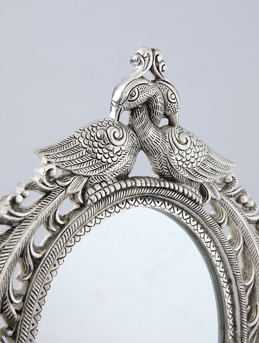 German Silver Royal Peacock Floral  Wall Mirror