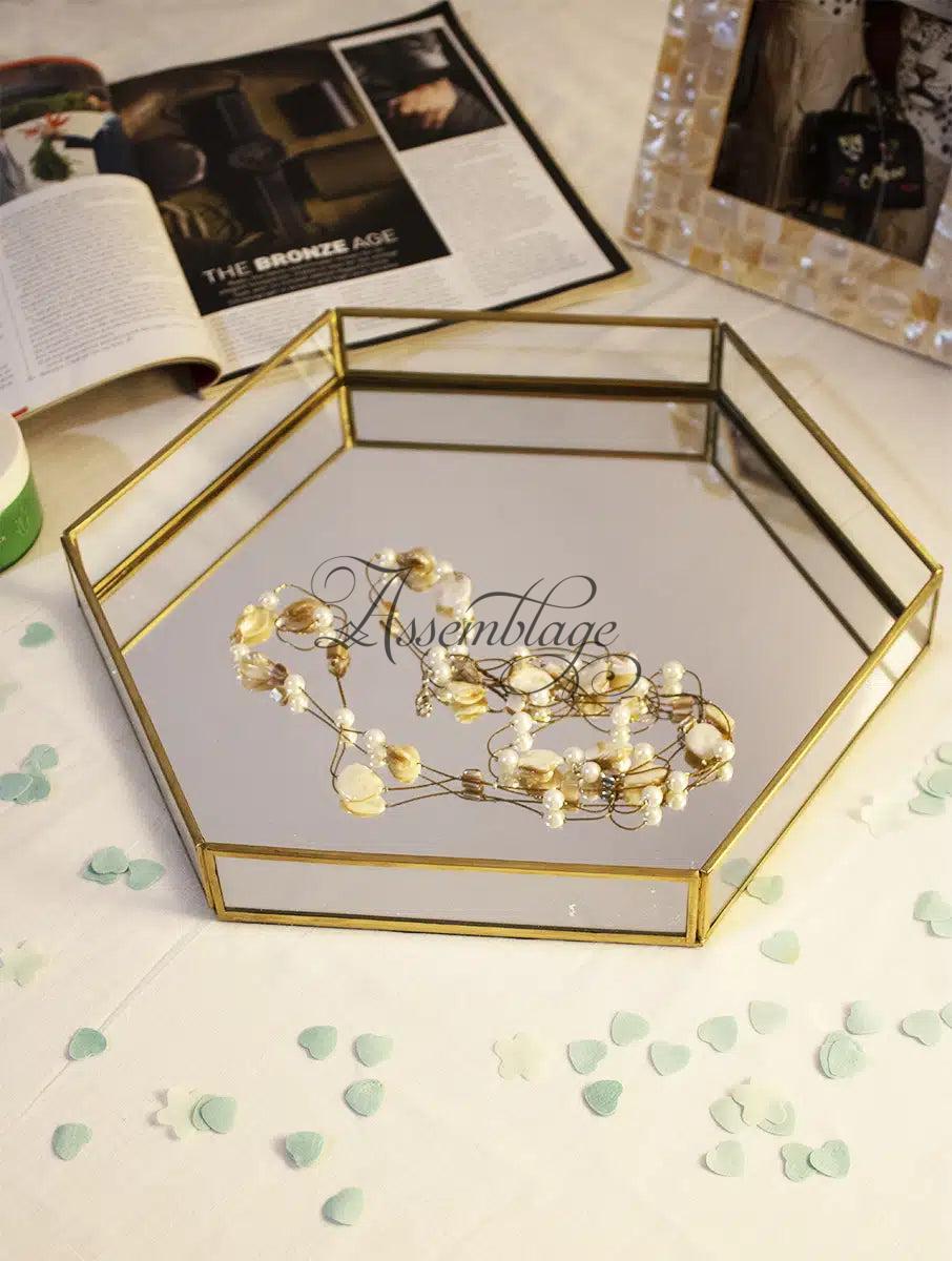 Hexagonal Brass Mirror Tray