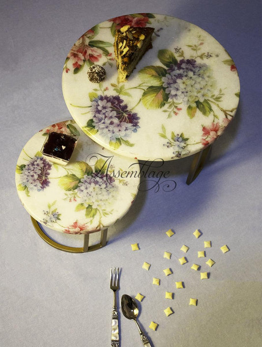 Hydrangea Nesting Marble Cake Table Set