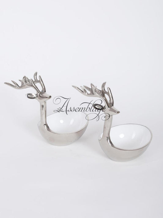 Silver & Ivory Reindeer Bowls (Set of 2)