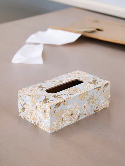 Ivory & Gold Floral Tissue Box