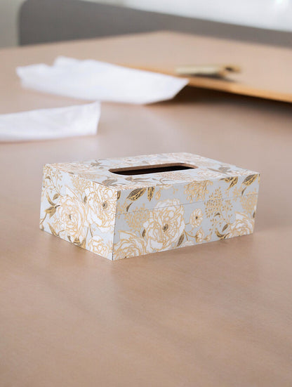 Ivory & Gold Floral Tissue Box