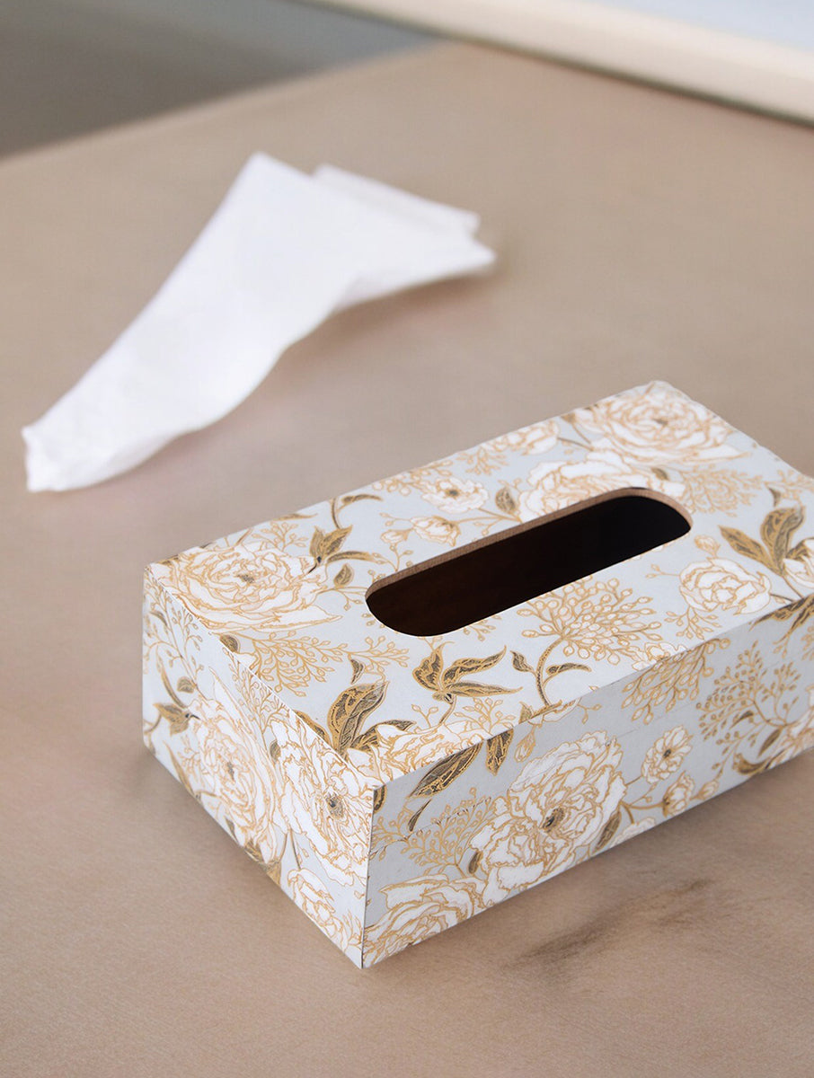 Ivory & Gold Floral Tissue Box