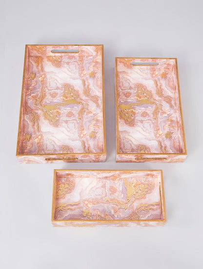 Pink Marble Print Tray Set of 3