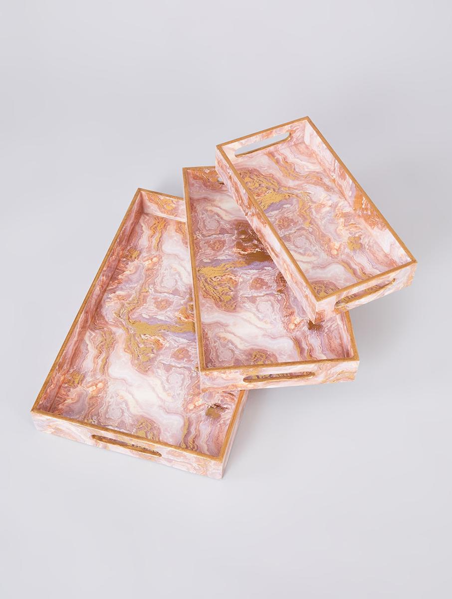 Pink Marble Print Tray Set of 3