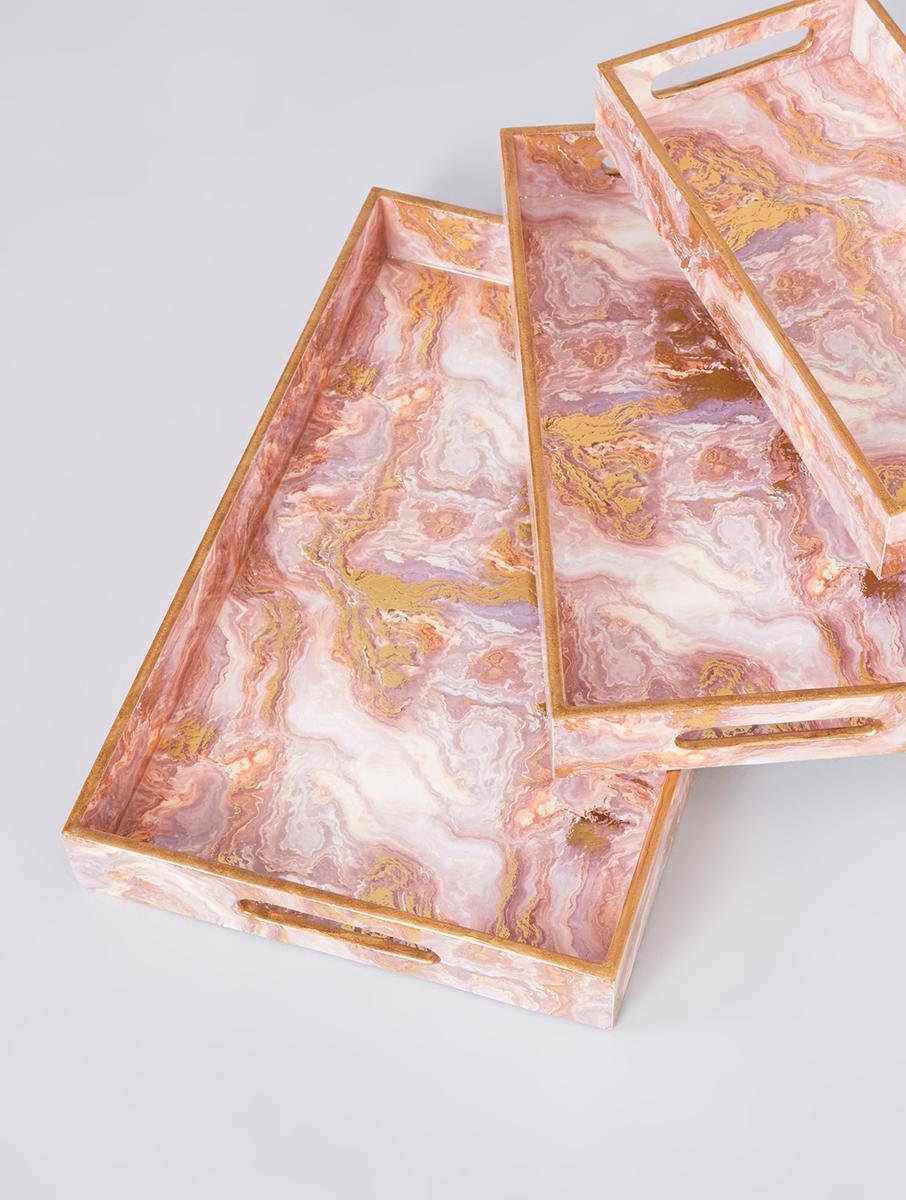 Pink Marble Print Tray Set of 3