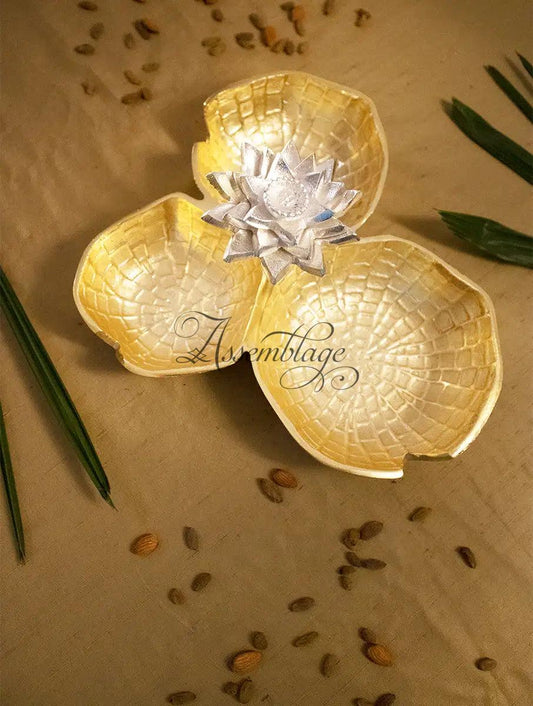 Gold Lotus 3 Bowl Dryfruit Server