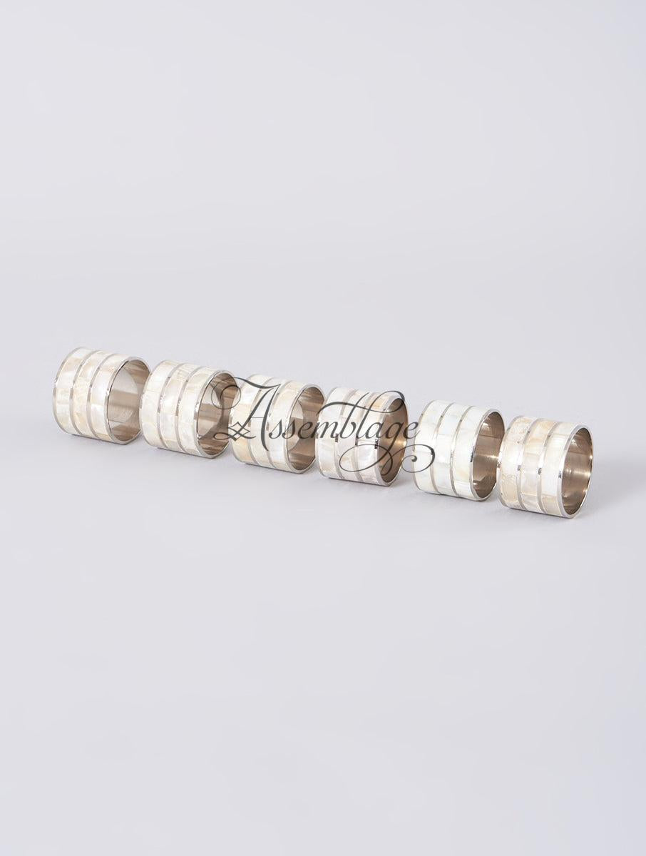 Mother of Pearl & Brass Napkin Rings Set of 6