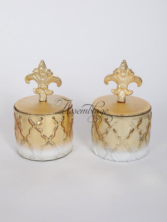 Multiple Wick Golden Glass Candle Jar Set