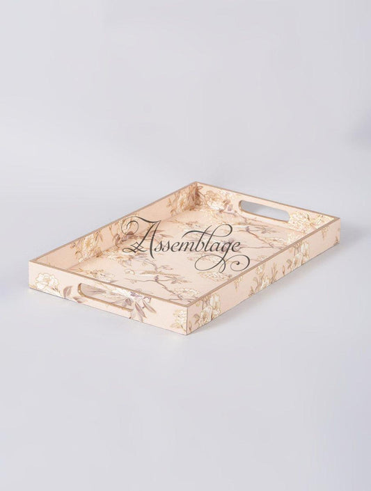 Oriental Bird Floral Beige & Gold Tray Set