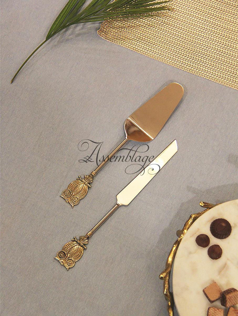 Brass Tweety Owl Cake Knife & Spatula Cutlery