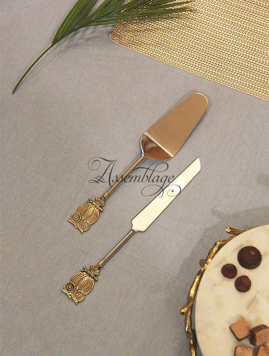 Brass Tweety Owl Cake Knife & Spatula Cutlery