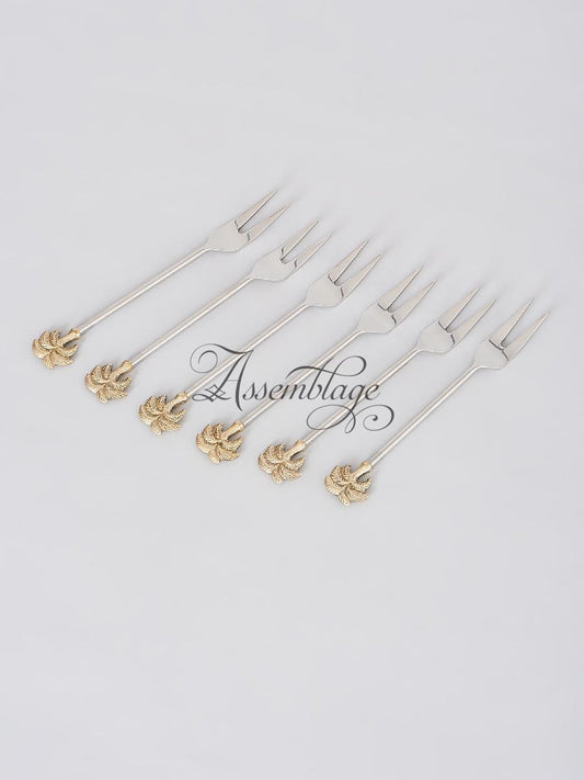 Gold Brass Palm Leaf Fruit Forks