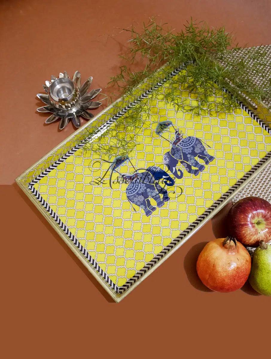 Royal Elephant Yellow Wooden Serving Tray