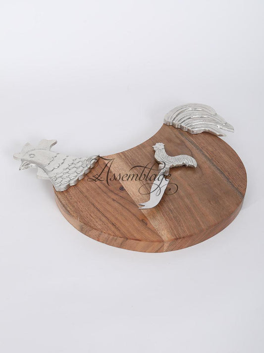 Robust Rooster Mangowood Platter With Cheese Knife