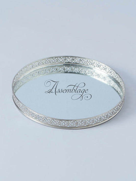 Round Silver Mirror Tray Set of 2