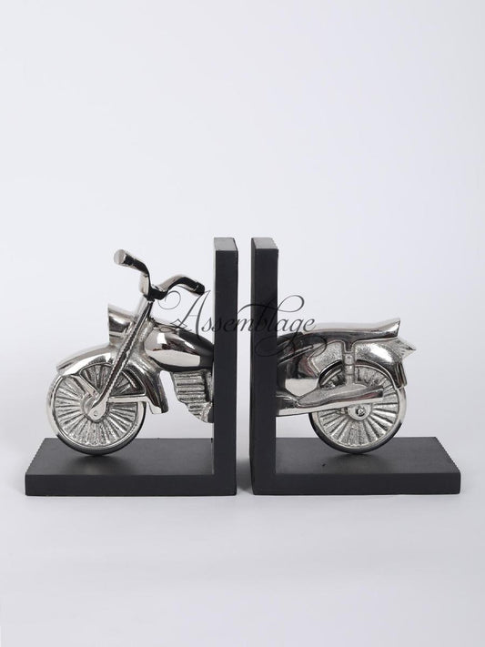 Silver Motorbike Bookend (Set of 2)