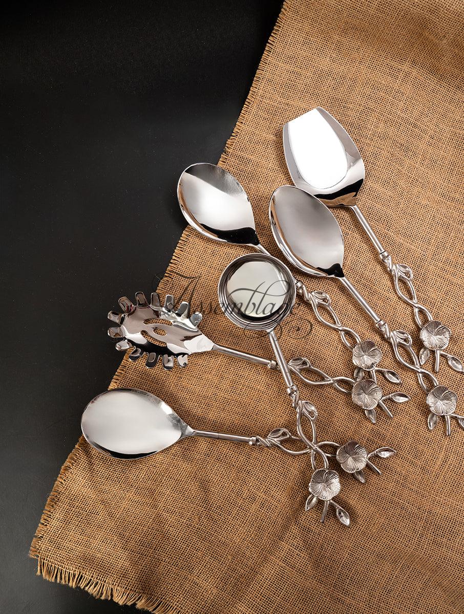 Silver Buttercup Fleur Serving Spoon Set of 6