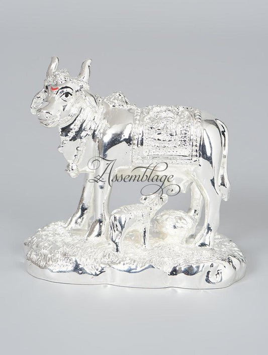 Silver Plated Resin Cow Figure