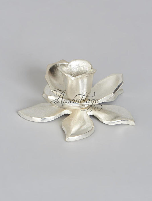 Silver Rose Brass Candle Holder (Set of 2)