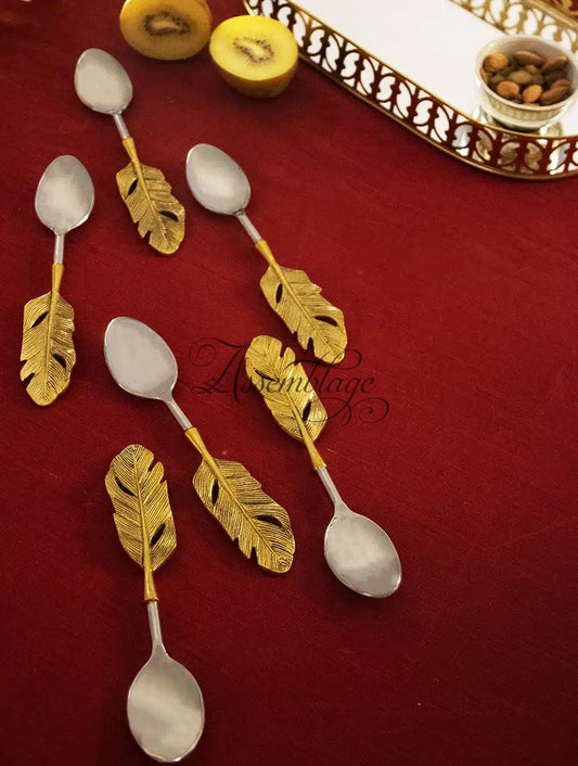 Vintage Gold Feather Spoon Set of 6