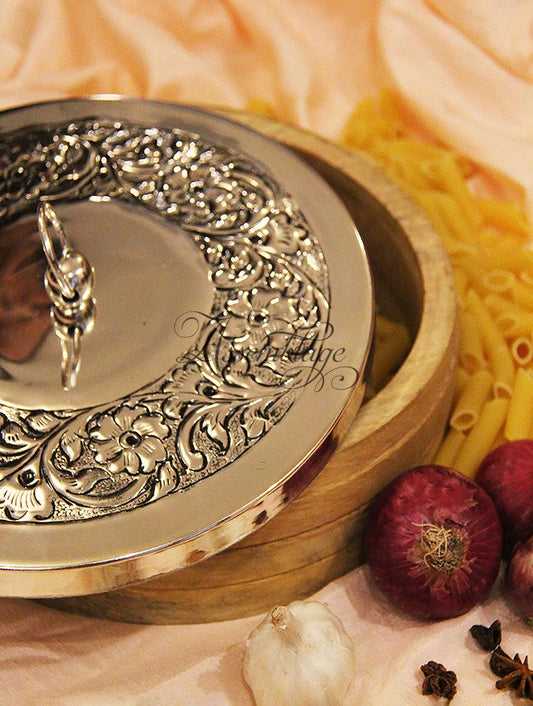Vintage Silver Plated Brass Embossed Roti Box
