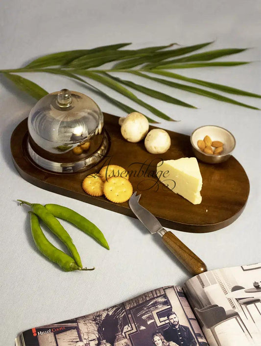 Walnut Cheese Platter With Glass Cloche