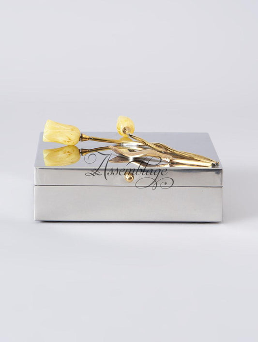 Yellow Tulip Steel Dryfruit Box