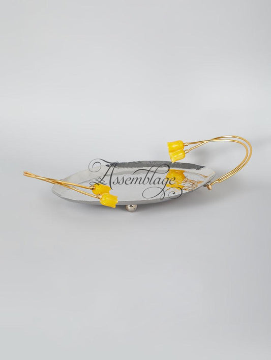 Silver Oval Platter With Yellow Tulips